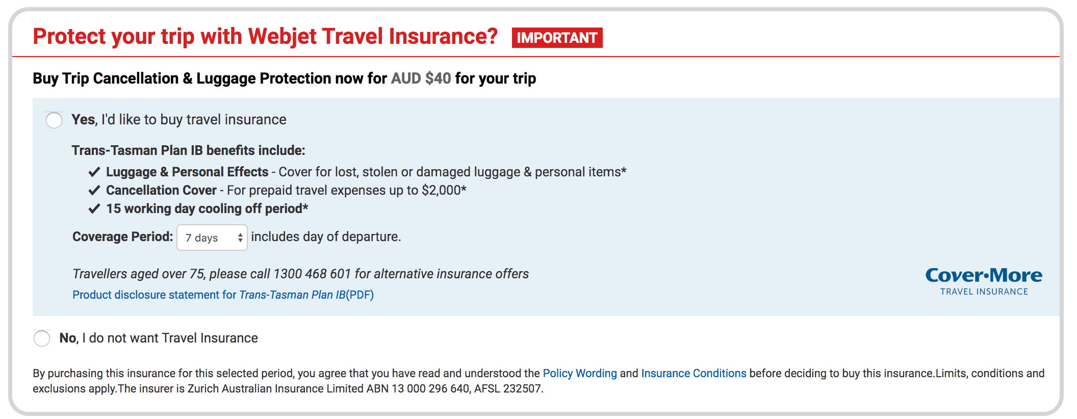 aa travel insurance policy documents