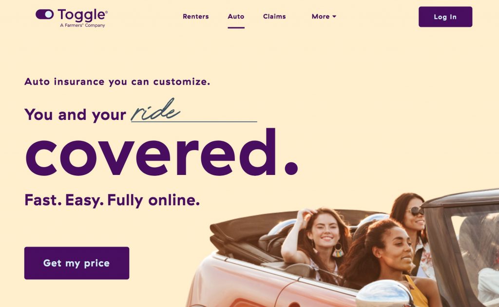 Toggle expands to auto insurance