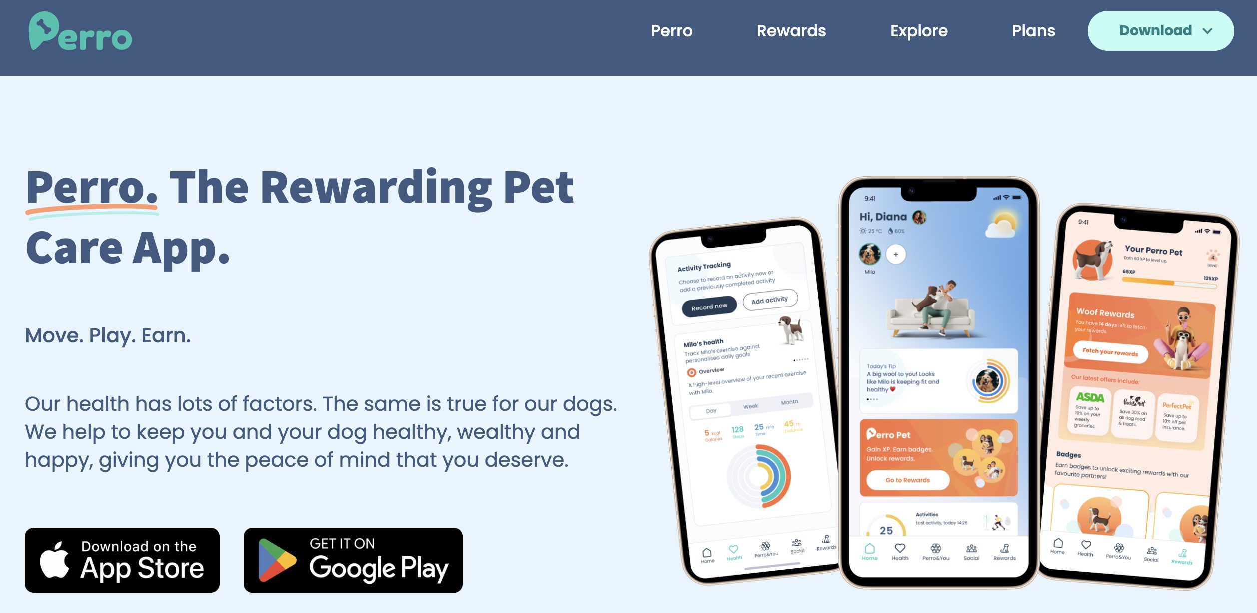 Screenshot showing the Perro app interface